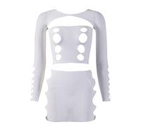 TDEOK Medias de malla que brillan en la oscuridad, medias de malla verdes sexys brillantes, medias de lencería, body de cintura alta, lencería talla 54, Blanco, Talla única