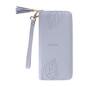 TDEOK Monedero de moda con cremallera, largo, liso, para múltiples tarjetas, DNI, mujer, bolso de mano, cartera de embrague para mujer para carnet de vacunación, azul, talla única