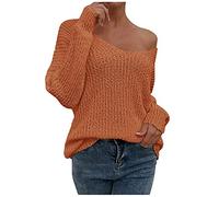 TDEOK Mujer e Invierno Clásico Fasion Jersey Sexy Hombros Descubiertos Monocolor Cuello de una Palabra Punto Túnica sin Espalda Cálida Sudadera Mujer, marrón, XL