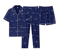 TDEOK Pijama de hombre largo: conjunto de pijama de dos piezas de algodón manga larga a rayas estampado pijamas hombres con botones ropa de dormir para hombre cuello en v ropa de salón pantalones