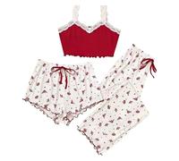 TDEOK Pijama para mujer, tirantes cortos, 3 piezas, juego de pijama de cami, ropa de dormir sexy, elegante, ropa de dormir, ropa de ocio, ropa de casa, juego de pijama ligero, elegante, agradable a la