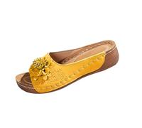 TDEOK Sandalias de mujer con estampado floral con puntera abierta, suela de poliuretano, tacón plano, color sólido, sandalias cómodas con suela de plataforma gruesa zapatos de negocios para mujer 40