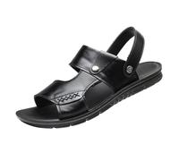 TDEOK Sandalias grandes para hombre de piel de vaca zapatos casuales de playa suela gruesa sandalias medianas zapatillas zapatillas de hombre zapatos de hombre 46 zapatillas, Negro , 47 EU