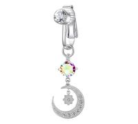 TDEOK Stainless Star Moon Combination Navel Ring Inverted Wearing Zirconia Flower Navel Ring Puncture Jewelry Nabelringe aus, plata, talla única
