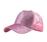 TDEOK Trucker Buns Hat Messy Unisex Visera Béisbol Glitter Gorra Lisa Cola de Caballo Gorras de Béisbol Gorra con Cruz Mujer, rojo, Talla única