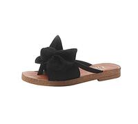 TDEOK Zapatillas de verano para mujer o niña, color liso, antideslizantes, para verano, con lazos, sandalias de playa, sandalias gruesas, cómodas para interiores y exteriores, Negro , 42