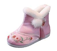 TDEOK Zapatos Niños Invierno Botas cortas forradas Botines estilo étnico Zapatos de invierno Botas con cremallera Antideslizante Botas cálidas Botas de princesa Botas al aire libre para niños, Rosa.,