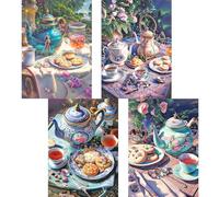 TDFERAN /30x40CM 5D 4 Pack Pintura Diamante Kit Desayuno de Lujo, DIY Bordado Punto De Cruz Diamante Café, Diamante Arte Salón Dormitorio Comedor Decoración/Mejor Regalo