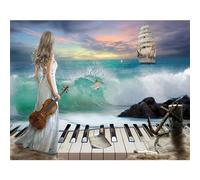 TDFERAN /50 x 40CM Diamond Painting Cuadrado-Cuadros diamantes 5D Mujer Músico-Piano Bordado con diamantes-Pintura Resina Lienzo Preimpreso para Decoración de Pared Doméstica
