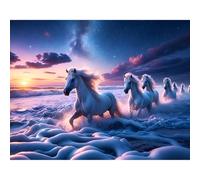 TDFERAN 5D Bordado Diamante Caballo 50 x 40 cm Pintura número adulto | Pintura de diamante Puesta de sol sobre el mar Caballos Pintura por número adulto Paisaje Diamante Painting Animales