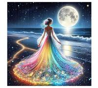 TDFERAN Diamond Painting Luna y Hada Fluorescente 40 x 40 cm - Bordado Diamante Borde del Mar con Princesa y Elfo - Pintura por Numero Adulto