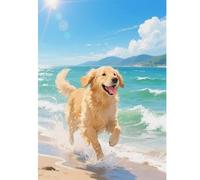 TDFERAN Diamond Painting Paisaje Borde del Mar 30x40cm Diamond Painting Perro Golden Retriever Cuadro sobre Lienzo Paisaje Mar Pintura Diamante Perro Pintura Número Animales