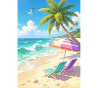 TDFERAN Diamond Painting Paisaje Borde del Mar 30x40cm Pintura Numero Adulto Paisaje Palmeras 5D Diamante Painting Mar y Playa Sombrilla Sillón Inclinable Cuadro de Perlas, Playa Diamantes Decoración