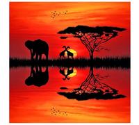 TDFERAN - Pintura de diamante con reflejo de elefante, 40 x 40 cm, pintura diamante, reflectante, diamante, pintura de diamantes, animales, principiantes, paisajes, paisajes, naturaleza, prado
