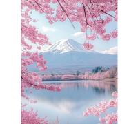 TDFERAN - Pintura de diamante cuadrado de cerezo, 40 x 50 cm, diseño cuadrado con flores de cerezo para adultos, perlas de diamante para pegar paisajes japoneses, montaje Fuji DIY paisajes Naturaleza