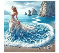 TDFERAN - Pintura de diamante cuadrado para mujer, 40 x 40 cm, diseño cuadrado con diamantes, para mujer, adulto, perla de diamante, para pegar a cuadros, paisajes, playa y mar, niña, decoración para