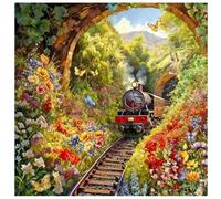 TDFERAN - Pintura de diamante para adulto, tren de primavera, 40 x 40 cm, diseño de diamantes, paisajes, naturaleza, flores, diamantes, paisaje, tren cruzando un túnel de punto de cruz, pasatiempos