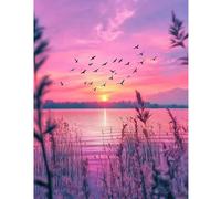 TDFERAN - Pintura de diamante para adultos, juncos, 40 x 50 cm, bordado con diamantes, flores 5D, paisajes, naturaleza, lago, principiantes, pintura diamante, bricolaje paisaje, juncos, lago pájaros