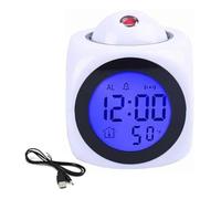 Tdkjfoutr Reloj electrónico de proyección, reloj de proyección inglés, despertador multifunción, despertador de proyección LCD, color blanco