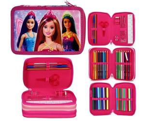 TDL Barbie - Estuche completo de papelería con relleno para niños, 3 niveles, con bolígrafos, lápices y marcadores, princesa rosa