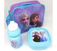 TDL Disney Frozen Set De Regalo Bolsa Aislante + Botella para Beber + Caja De Almuerzo - Licenciado Oficialmente - Lunch Bag + Sports Bottle + Sandwich Box - Gift Bundle