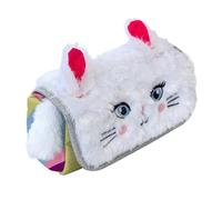 TDL Estuche enrollable de felpa esponjosa con orejas puntiagudas, White, 9" X 3", Estuche para lápices