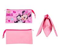TDL Minnie Mouse - Juego de estuche rectangular de triple bolsa, rosa, con texto en inglés "I Like Smiles"