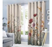 TDNEKMCA Cortinas Estampadas con Flores Silvestres Ilustración Dibujada A Mano de Salon Modernas 2 Piezas 140x245cm Cortinas Opacas para Dormitorio Habitacion con Ojales