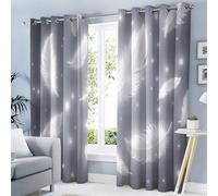 TDNEKMCA Cortinas Plumas Blancas Opacas, Cortinas Termicas Aislantes Decorativas con Estampada Simple Elegante para Salon/Dormitorio con Ojales 2 Piezas,140x175cm,Gris Blanco