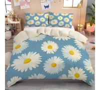 TDNEKMCA Juego de Funda de edredón Estampada de fácil Cuidado, Microfibra Juego de Funda Edredon 135x200cm con Cremallera y 1 Funda de Almohada 50x75 cm - Margarita Blanca Lindo Floral,Azul Blanco
