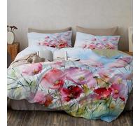 TDNEKMCA Juego de Funda Nordica Cama 180 Patrón de Flor Silvestre Hierba Funda Edredon 260x240cm y 2 x Fundas de Almohada de 50x75 cm Fundas Nórdicas Plantas De Acuarela Suave Microfibra,Rosa Rojo