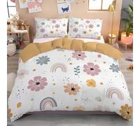 TDNEKMCA Juego de Funda Nórdica con Lindo Floral Estrellas Arcoíris - Funda Edredón 200x200cm y 2 Fundas de Almohada 50x75 cm Fundas Nórdicas de Microfibra Suave con Estampado Botánico,Amarillo Rosa