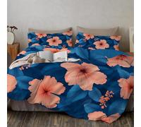 TDNEKMCA Juego de Funda Nordica Hibisco Cama 180 Floral Tropical Funda Edredon 260x240cm y 2 x Fundas de Almohada de 50x75 cm Fundas Nórdicas Suave 100% Microfibra,Rosa Azul