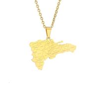 TDNEKMCA Mapa De República Dominicana Con Collar Con Colgante De Ciudad - Pulido Impermeable Mapas Étnicos De Países Colgante De Bandera Nacional - Para Mujeres Y Hombres,Blanco,50Cm