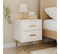 TDRTRD - Mesita de noche con 2 cajones, mesita de noche de estilo moderno con patas y asas de metal dorado, mesa de noche acolchada para salón (beige, 41 x 35,5 x 51 cm)