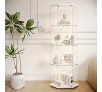 TDRTRD Vitrina de esquina de cristal con LED, vitrina de colección pentagonal, armario de colección de 4 capas con 1 puerta y cerradura, vidrio templado armadura de lentes de pie (blanco, 60x40x162 cm