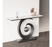 Tdsmyxgs Mesa De Entrada Moderna, Mesa Auxiliar De Sofá Decorada con Pizarra, Estructura De Metal, Adecuada para Entradas, Salas De Estar Y Vestíbulos(Black-White1,100CM)