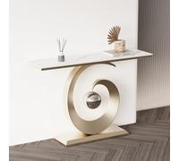 Tdsmyxgs Mesa De Entrada Moderna, Mesa Auxiliar De Sofá Decorada con Pizarra, Estructura De Metal, Adecuada para Entradas, Salas De Estar Y Vestíbulos(Gold-White,120CM)