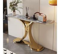 Tdsmyxgs Mesa De Entrada Moderna Y Minimalista, Mesa Auxiliar Estrecha para Pasillo con Superficie De Imitación Mármol Y Patas Metálicas ，Apta para Salas De Estar Y Pasillos(Gold+Gray,150cm)