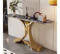 Tdsmyxgs Mesa De Entrada Moderna Y Minimalista, Mesa Auxiliar Estrecha para Pasillo con Superficie De Imitación Mármol Y Patas Metálicas ，Apta para Salas De Estar Y Pasillos(Gold+Black,150cm)