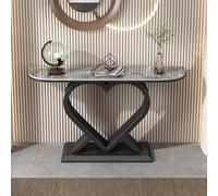 Tdsmyxgs Mesa De Recibidor Estrecha, Mesa Auxiliar con Estructura Metálica Y Tablero De Mármol Artificial, Ideal para El Salón Y El Pasillo(Black+Gray,150cm)
