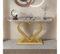 Tdsmyxgs Mesa De Recibidor Estrecha, Mesa Auxiliar con Estructura Metálica Y Tablero De Mármol Artificial, Ideal para El Salón Y El Pasillo(Gold+Gray,150cm)