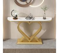 Tdsmyxgs Mesa De Recibidor Estrecha, Mesa Auxiliar con Estructura Metálica Y Tablero De Mármol Artificial, Ideal para El Salón Y El Pasillo(Gold+White,150cm)