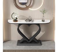 Tdsmyxgs Mesa De Recibidor Estrecha, Mesa Auxiliar con Estructura Metálica Y Tablero De Mármol Artificial, Ideal para El Salón Y El Pasillo(Black+White,150cm)