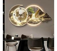 Tdsmyxgs Reloj De Pared Decorativo， Arte Mural Paisajístico，Reloj Colgante Moderno con Iluminación LED ，Ideal para Salas De Estar, Dormitorios, Recibidores Y Pasillos(Gold A,80 * 40cm)