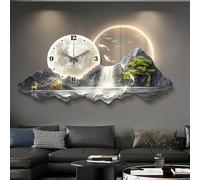 Tdsmyxgs Reloj De Pared Decorativo， Arte Mural Paisajístico，Reloj Colgante Moderno con Iluminación LED ，Ideal para Salas De Estar, Dormitorios, Recibidores Y Pasillos(Black B,120 * 60cm)