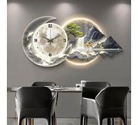 Tdsmyxgs Reloj De Pared Decorativo， Arte Mural Paisajístico，Reloj Colgante Moderno con Iluminación LED ，Ideal para Salas De Estar, Dormitorios, Recibidores Y Pasillos(Black A,140 * 70cm)
