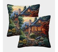 TDSNKAVHB Casa de Campo Mountain Village 3D Printed Pillow Case Home Decorative Square Cushion Acogedor Festival Decor Gift Set of 2 Case Set for Couch Sofa Bedroom Living Room 50x50cm