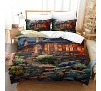 TDSNKAVHB Casa de Campo Mountain Village3D Printing Bed Set RoomDecor Microfiber with acogedorHidden Zipper and Pillow Shams for Boys and GirlsSingle(140x200cm)