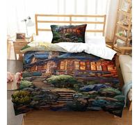 TDSNKAVHB Casa de Campo Mountain Village3D Printing Duvet Cover Bedding Set Microfiber Soft acogedorHidden Zipper and Pillow Case for Boys and GirlsSingle(135x200cm)